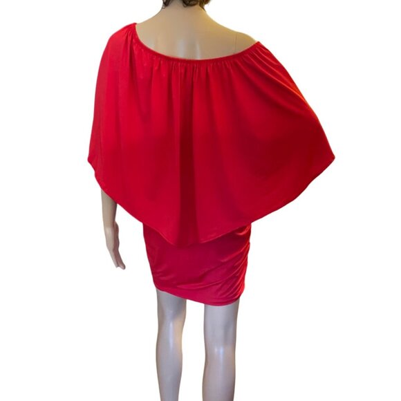 Red Off Shoulder Ruffles MIni Dress Sz M Night Club Bodycon - Picture 5 of 9